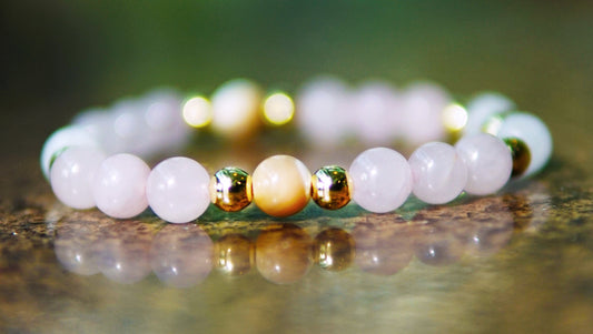 Rose quartz, mother of pearl, and moonstone w/ gold filled beads (size 7)