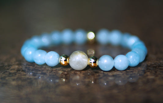 Aquamarine w/ citrine and gold filled beads (size 7)